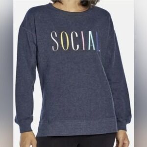 Social Graphic Sweatshirt‎ Top XS Blue Pullover Long Sleeve Athleisure NWT $108